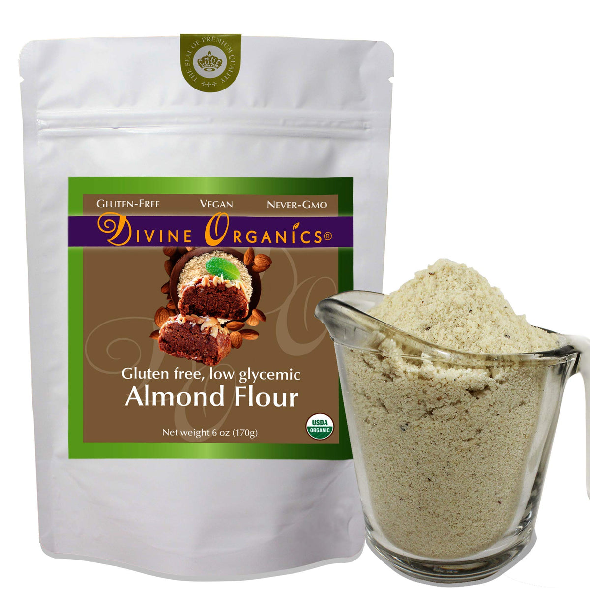 6 oz Organic Almond Flour Powdered Gluten Free Low Glycemic Non-GMO by Divine Organics