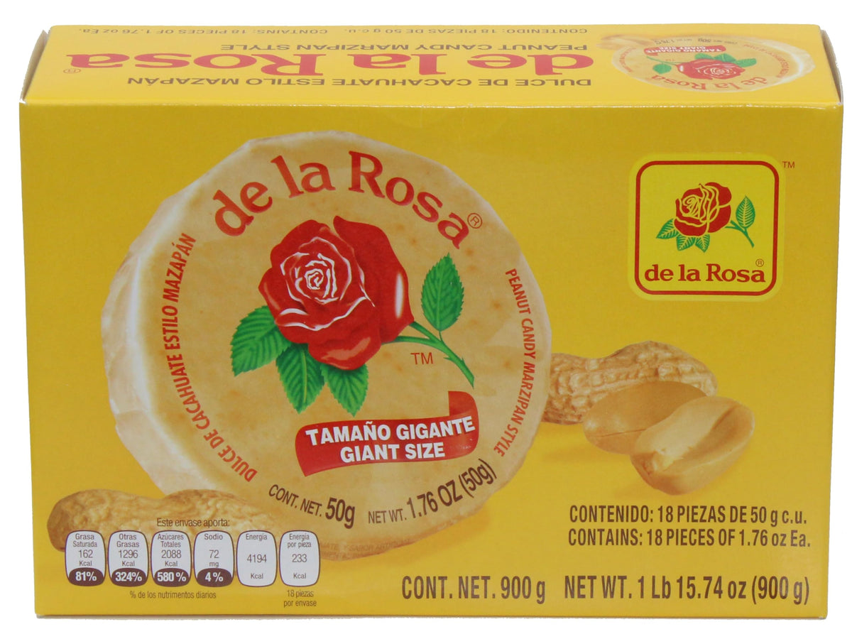 De La Rosa Mazapán Original Peanut Candy, Giant Size, 1.76 oz Each, 18 Pieces. (Pack of 8)