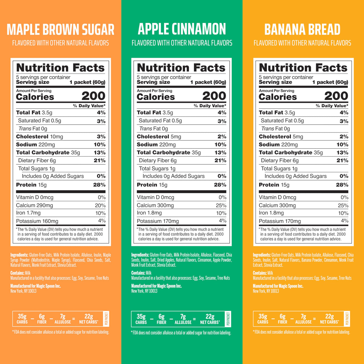 Magic Spoon High Protein Oatmeal - 15g Protein, 6g Fiber, 1g Sugar - Gluten Free Oatmeal and Overnight Oats - 20 Servings (5 Apple Cinnamon, 5 Banana