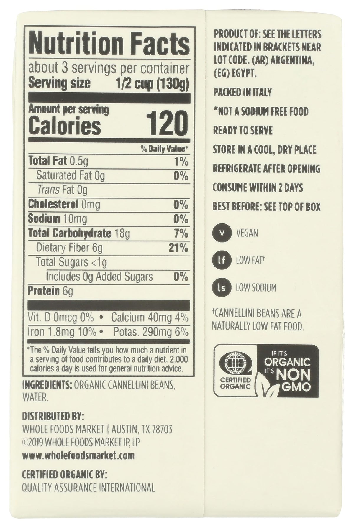 365 by Whole Foods Market, Organic Unsalted Cannellini Beans, 13.4 Ounce