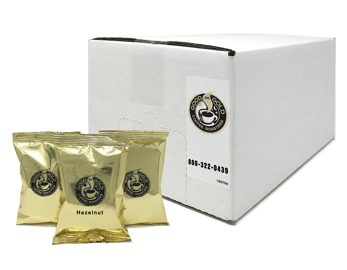 Hazelnut Premeasured Ground Coffee Packets, Good As Gold Coffee, (24 / 2oz Pre-Measured Coffee Packs)