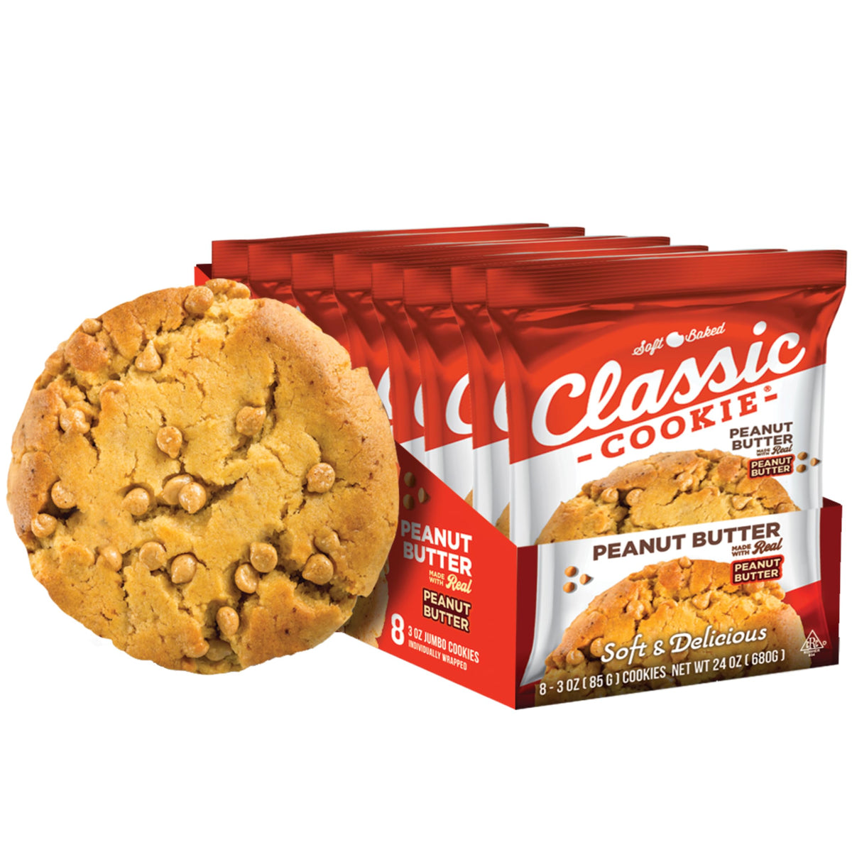 Classic Cookie, Soft Baked Cookie, Peanut Butter 3oz, 8 Count Pack