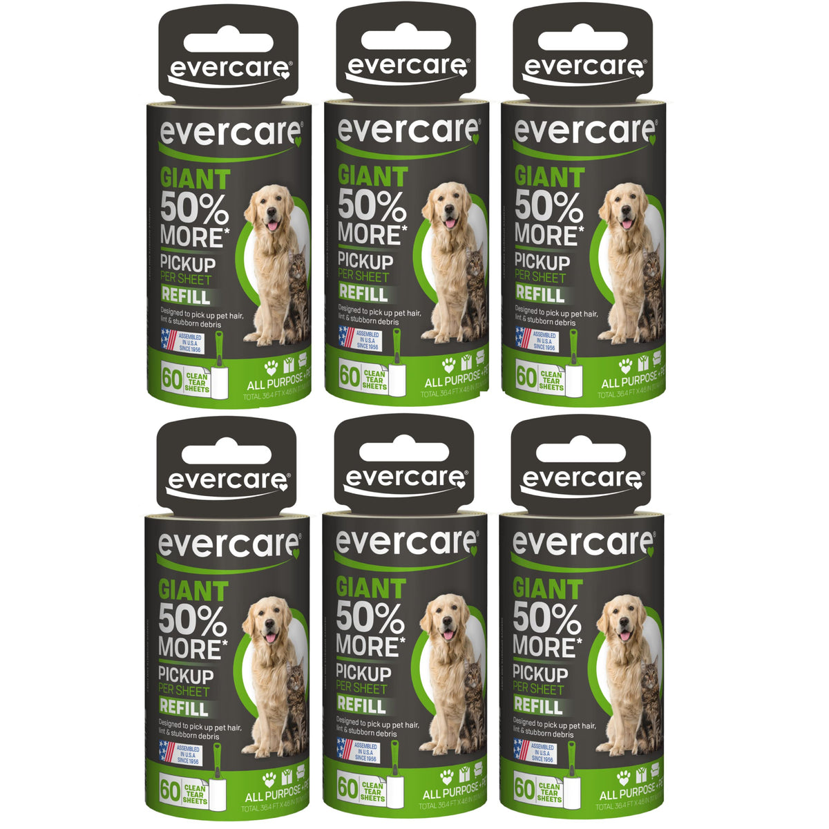 Evercare Giant PET Hair Roller REFILL - 6 Pack