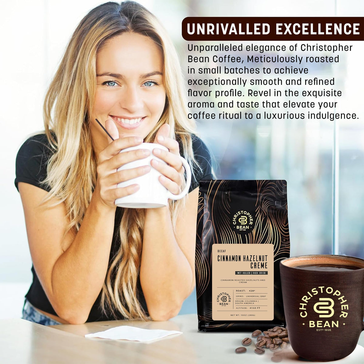 Christopher Bean Coffee - Certified Kosher - Decaf Ground Universal Drip Cinnamon Hazelnut Crème Flavored Coffee| Coffee Beans with Medium Roast 100%