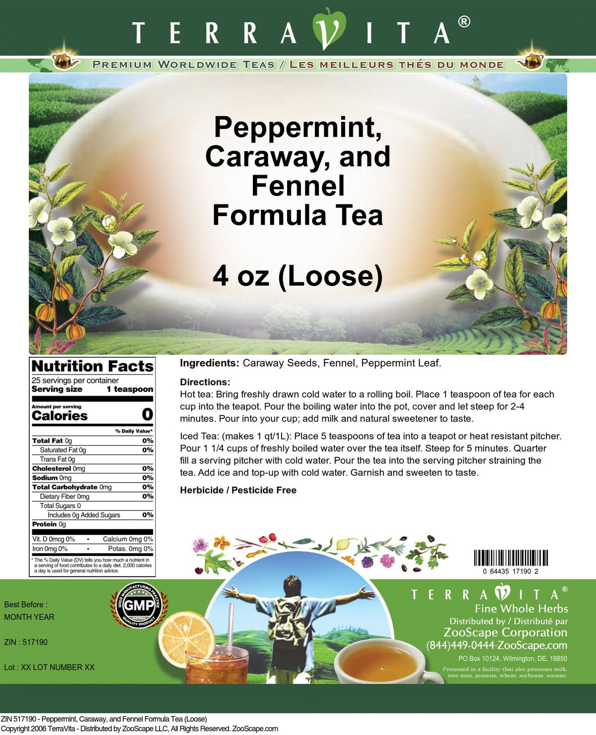 Peppermint, Caraway, and Fennel Formula Tea (Loose) (4 oz, ZIN: 517190) - 3 Pack