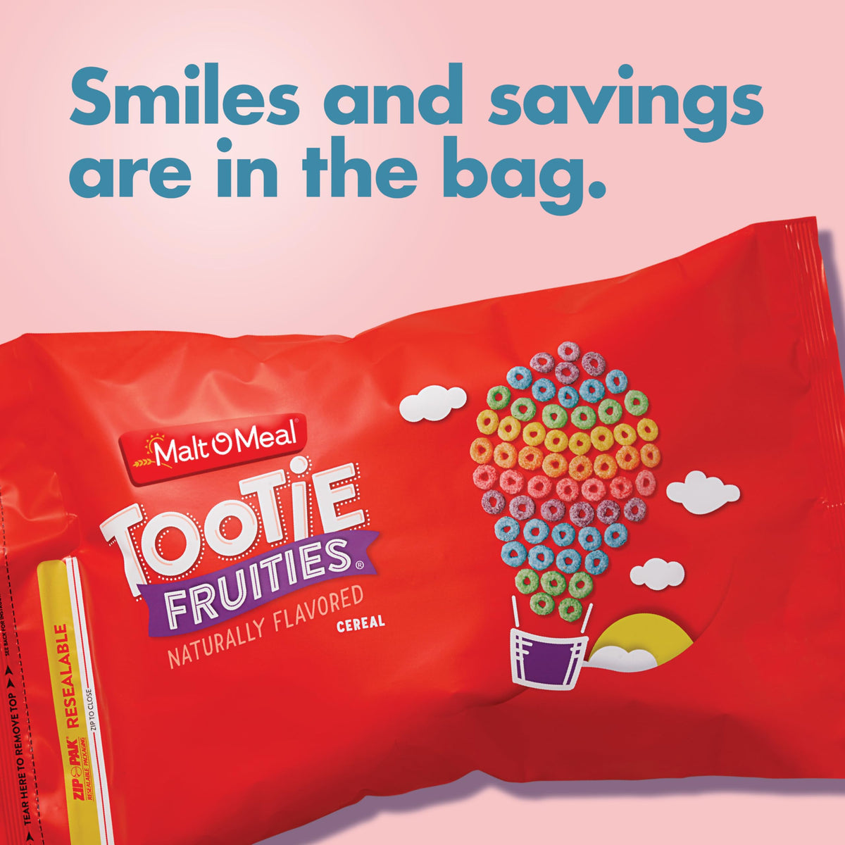 Malt-O-Meal Tootie Fruities Breakfast Cereal for Kids, Colorful and Fruity, Family Size, 23 oz Resealable Bag