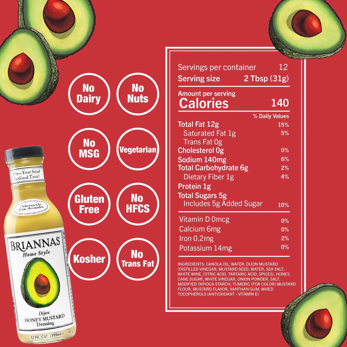 BRIANNAS - Home Style Dijon Honey Mustard Dressing - Fine Salad Dressing made with Premium Ingredients - Gluten Free & Kosher Dressing - 12 oz. Bottle