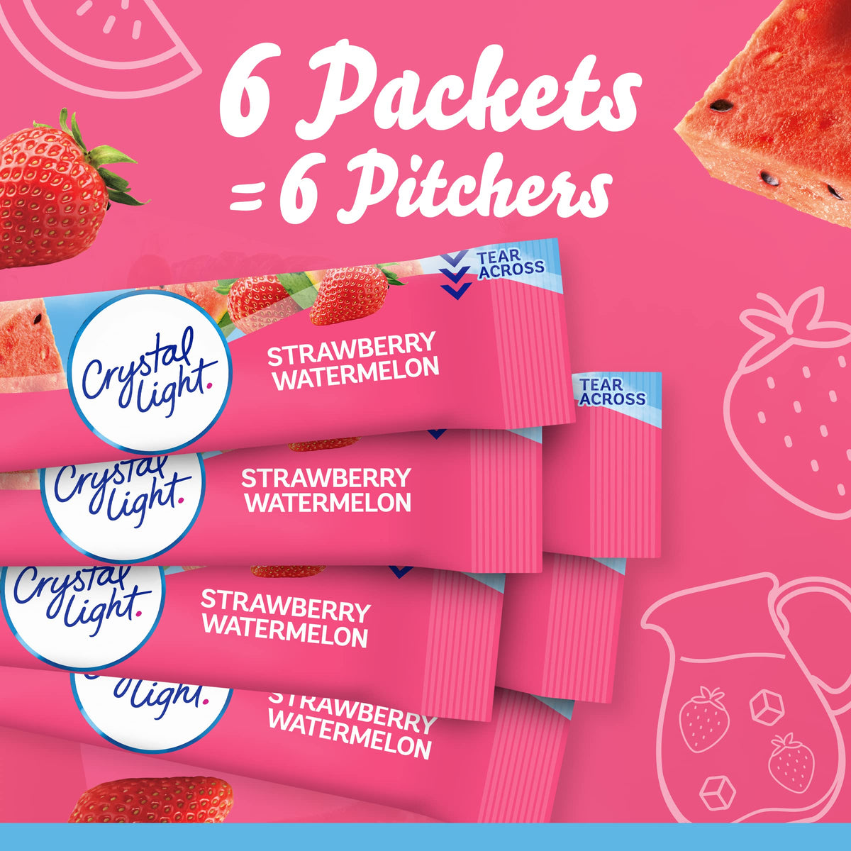 Crystal Light Sugar-Free Strawberry Watermelon Low Calories Powdered Drink Mix 6 Count Pitcher Packets