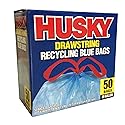 Husky HK30DS050BU 30-Gallon Drawstring Recycling Blue Bags, 50 Count