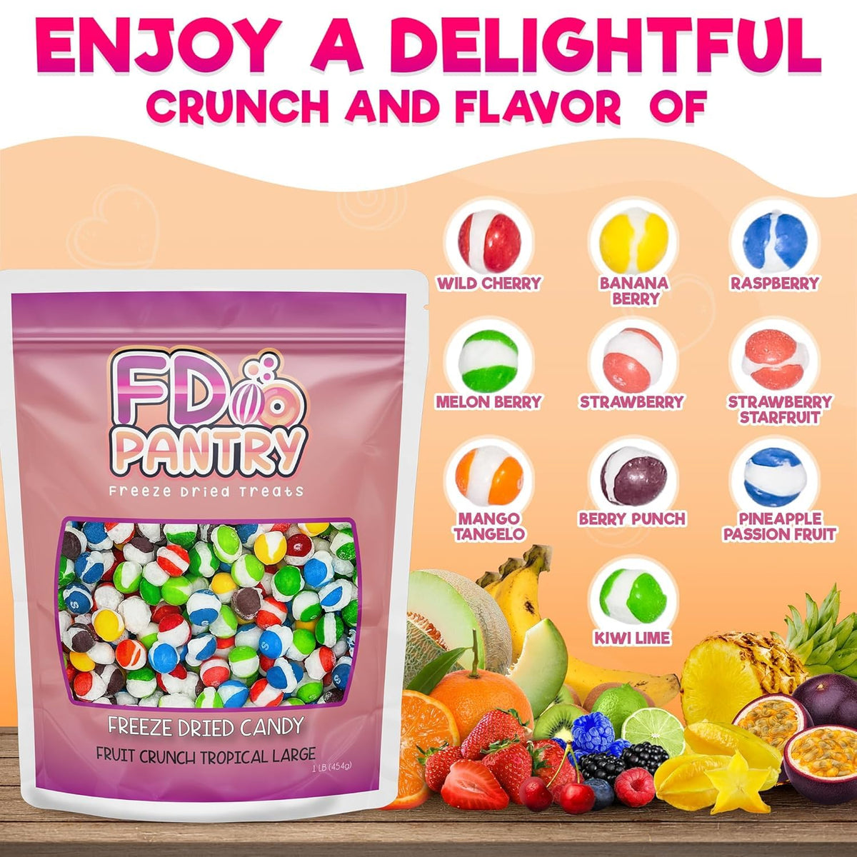 Fruit Crunch Freeze Dried Candy Variety Pack - Wildberry & Tropical Flavors - 16 oz Each - Crunchy Fruity Snack Treats in Large Pouches - Assorted
