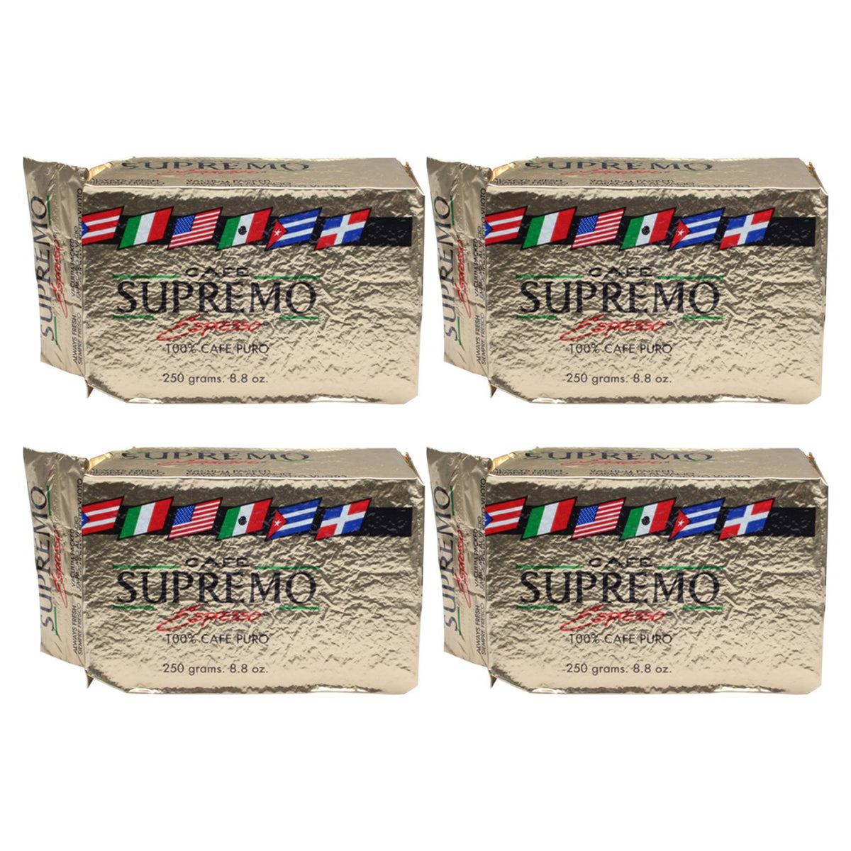 Café Supremo Espresso 100% Cafe Puro Brick 8.8 oz (Pack of 4)