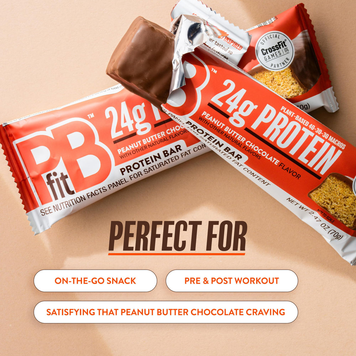 PBfit Peanut Butter Chocolate Protein Bars, 24g Protein, Gluten Free, Vegan, Plant-Based 40-30-30 Macros, 2.47 Oz (Pack of 12)