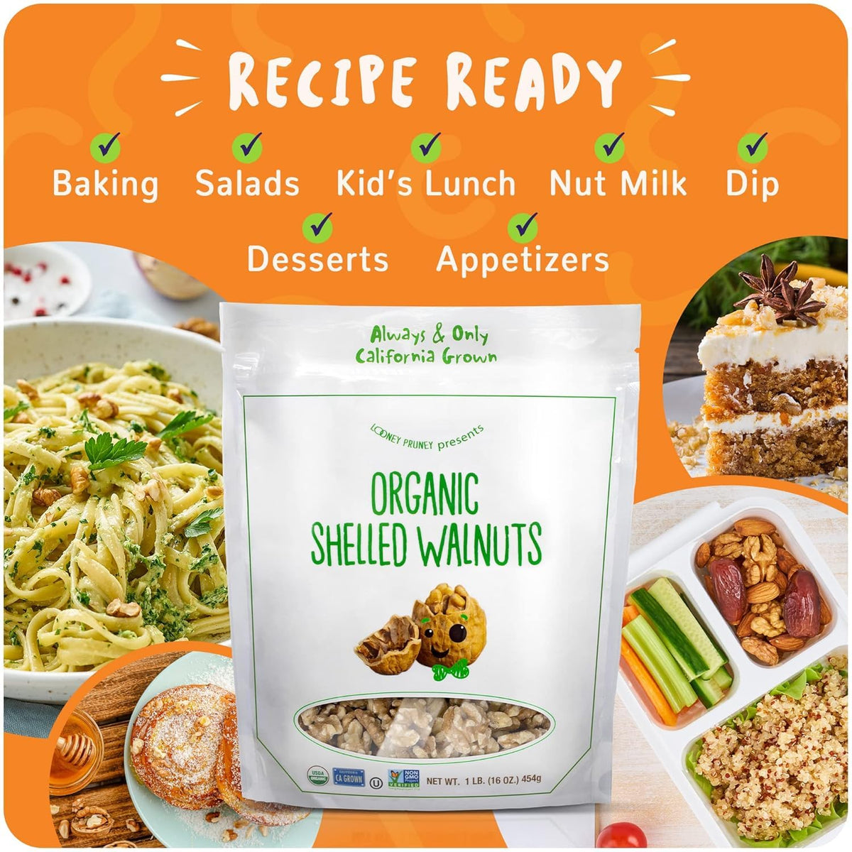 Organic Walnuts Unsalted 2 Pack (2LBS/16oz bags) Natural Shelled Walnut Halves & Pieces | Raw Organic Walnuts | Unsalted For Snacking, Baking, Topping