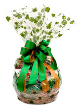 St. Patrick’s Day Gift Basket with Chocolate, Candy & Snacks - 16 Inch Tray Shamrock Wrapped Gift Basket - Irish Holiday Treats for Family, Friends