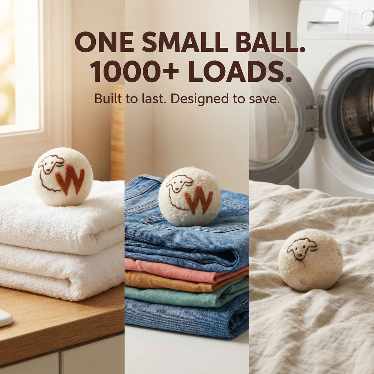 Woolly's Wool Dryer Balls - 100% Pure New Zealand Wool, Reusable Natural Fabric Softener, Reduces Drying Time & Clothes Wrinkles, Chemical-Free Dryer