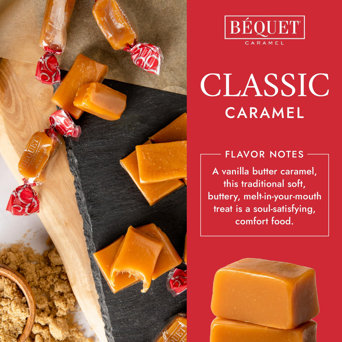 Béquet Caramel - Classic - Caramel Candy Individually Wrapped - Gourmet Caramel Candy - Made in Montana - Kosher (Star D) and Gluten Free - 16oz Gift