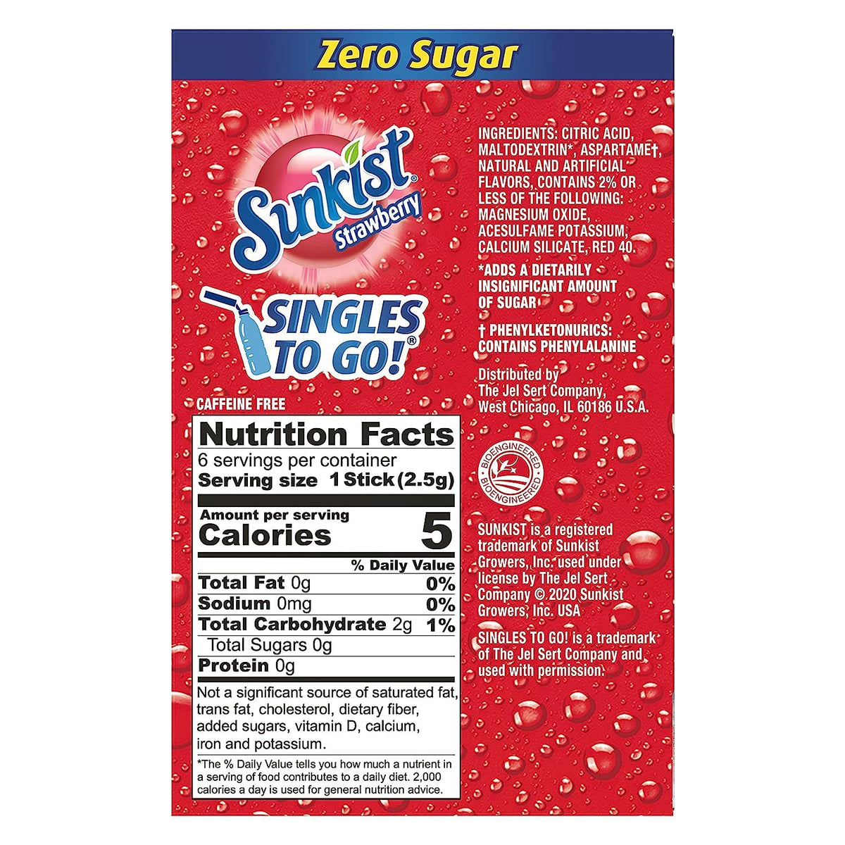Sunkist Soda Strawberry Singles To Go Drink Mix, 0.53 OZ, 6 CT (Pack of 4)