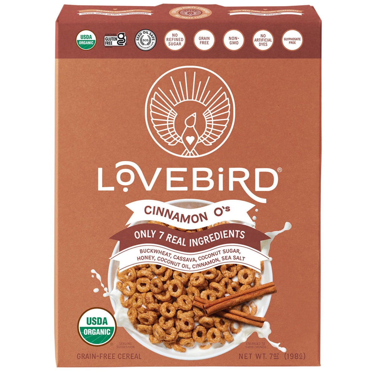 Lovebird Organic Grain Free Cinnamon O's Cereal, 7 OZ