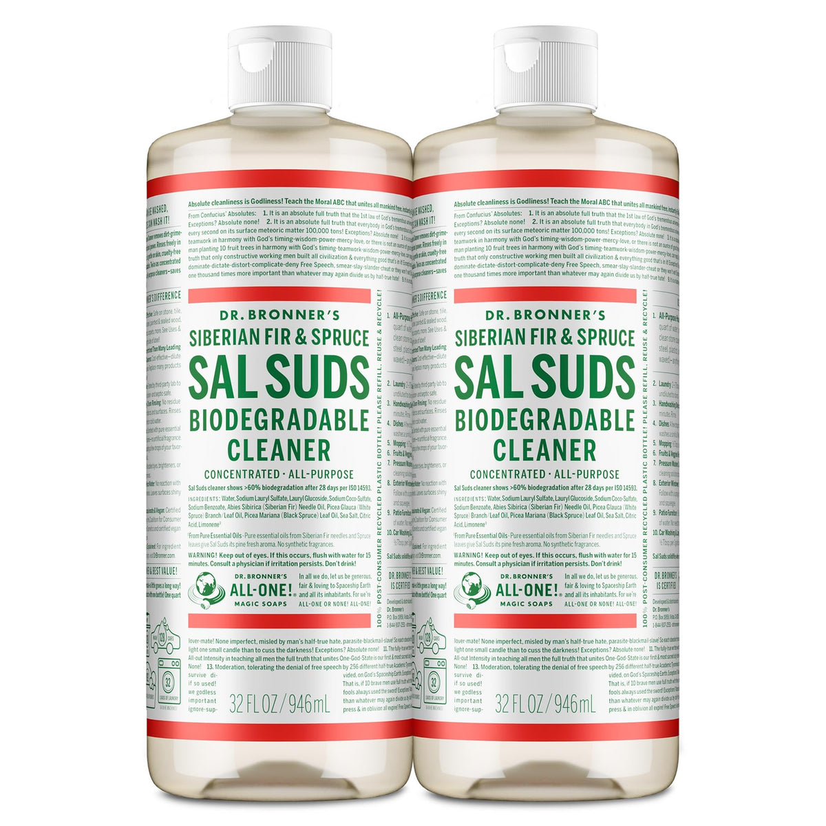 Dr. Bronner's Sal Suds Biodegradable Cleaner (32 Ounce, 2-Pack) - All-Purpose Mop Detergent for Floors, Kitchen & Bathroom, Multi-Surface Household
