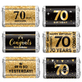 Tenare 180 Pcs 70th Birthday Stickers Black and Gold Cheers to 70 Years Candy Bar Wrappers Happy 70th Birthday Party Favor Labels for Adults