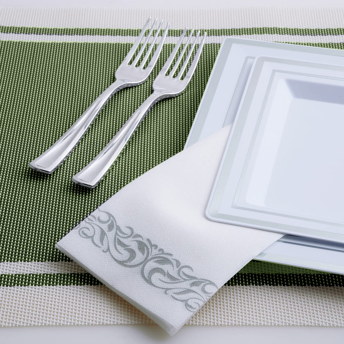 200 Pack Guest Towels Disposable Bathroom, Soft and Linen Feel Disposable Hand Towels, Decorative Bathroom Napkins for Party,Dinners, Wedding, Silver