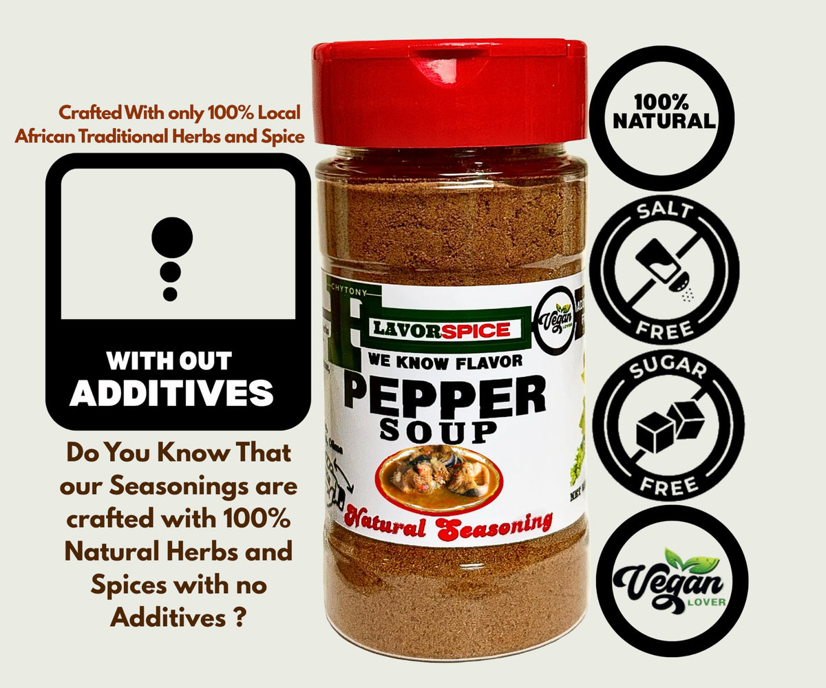Pepper Soup Seasoning 8oz | Crafted with 100% African Premium Traditional Local Natural Herbs and Spices With No Additives, Salt Free, Sugar Free, MSG