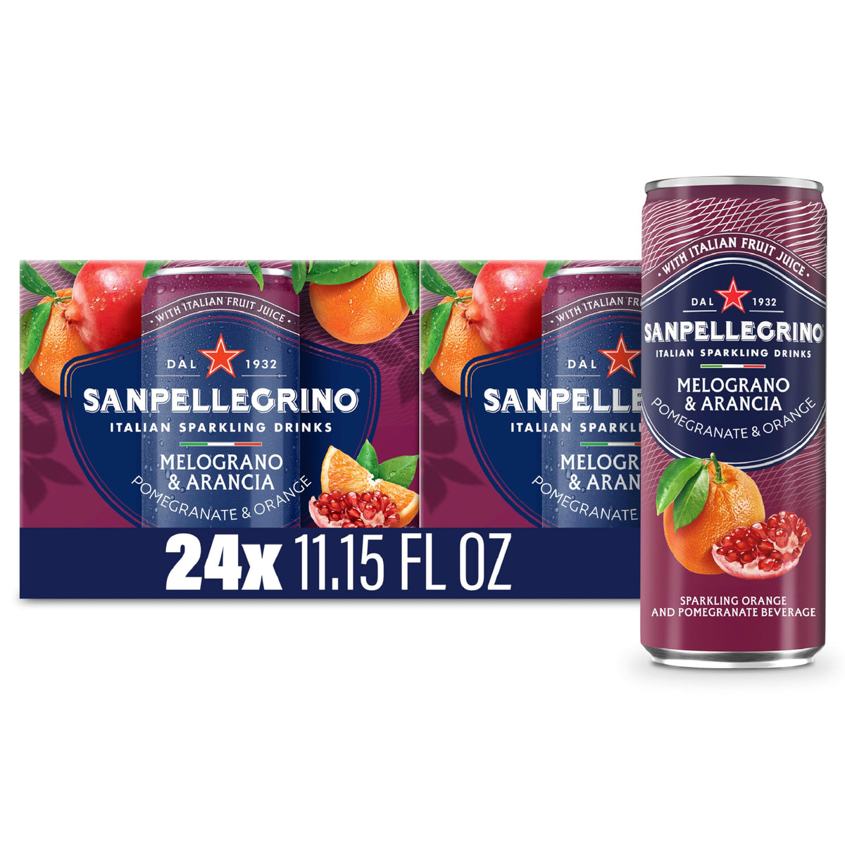 Sanpellegrino Italian Sparkling Drink Melograno And Arancia, Sparkling Orange And Pomegranate Beverage, 24 Pack Of Cans