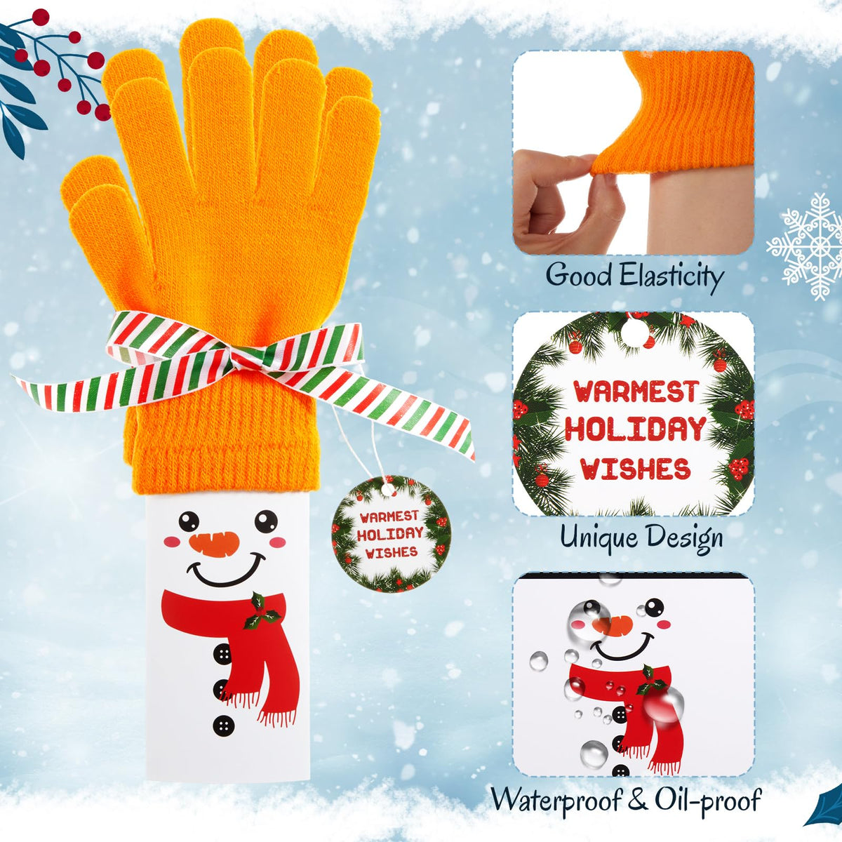 Cuffbow 24 Sets Winter Gloves Chocolate Bar Wrapper Hang Tags Ribbon Snowman Candy Bar Wrapper Kit Snowman Gift Warm Gloves Bulk Candy Wrappers