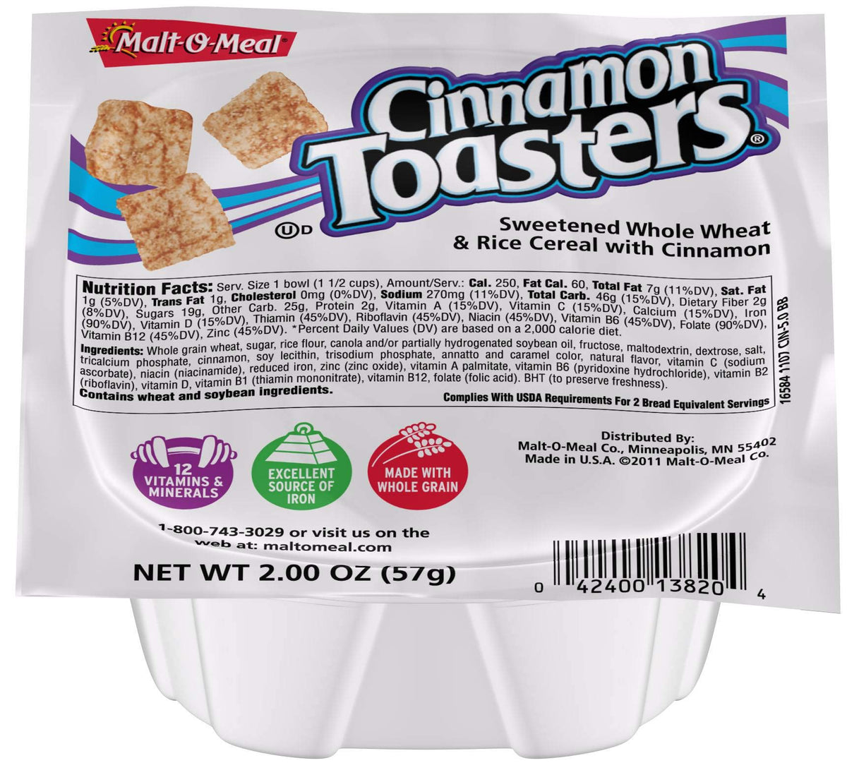 Malt O Meal Cinnamon Toaster Cereal, 2 Ounce -- 48 per case.