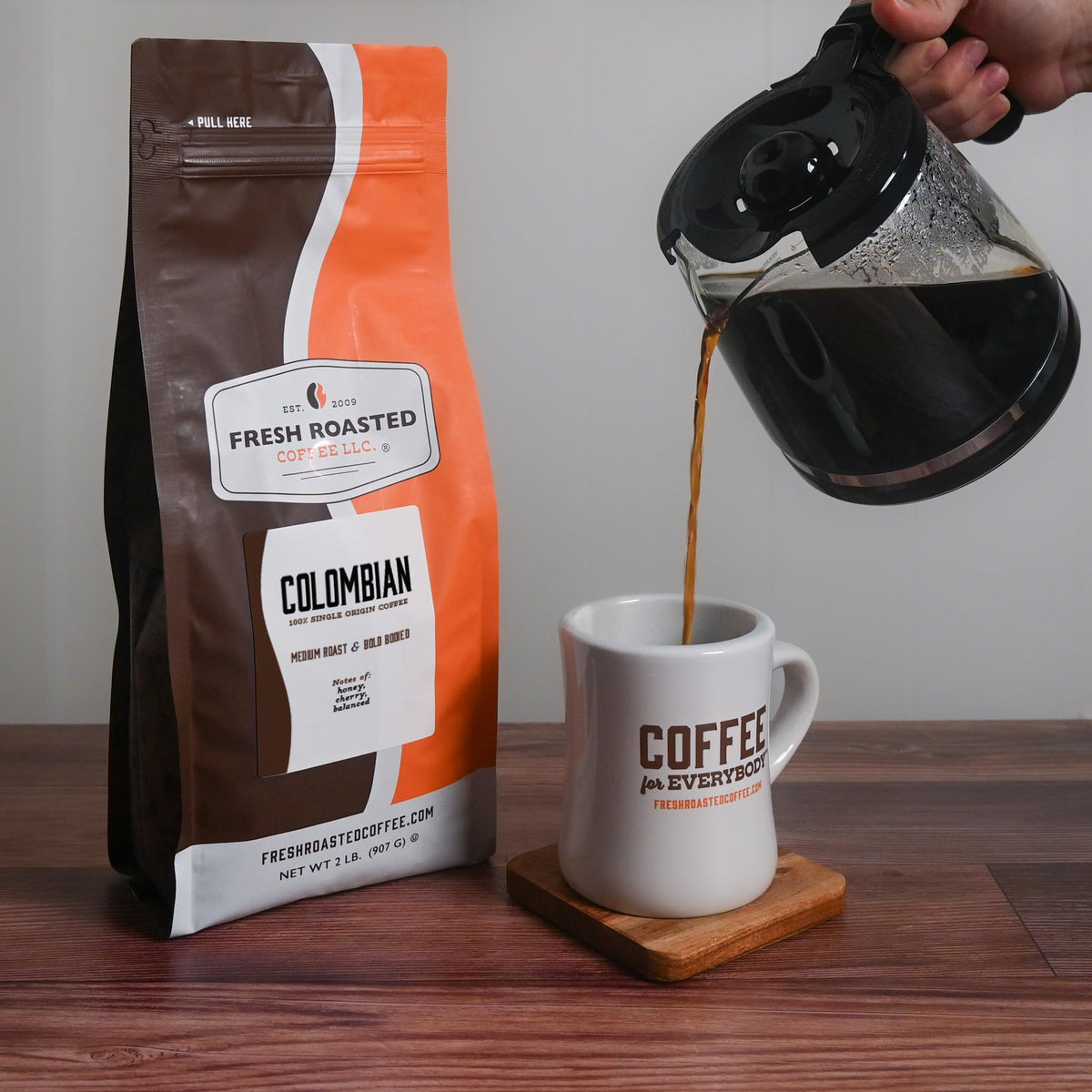 Fresh Roasted Coffee, 100% Colombian Drip Ground Coffee, Medium Roast, Kosher, 2 lb (32 oz)