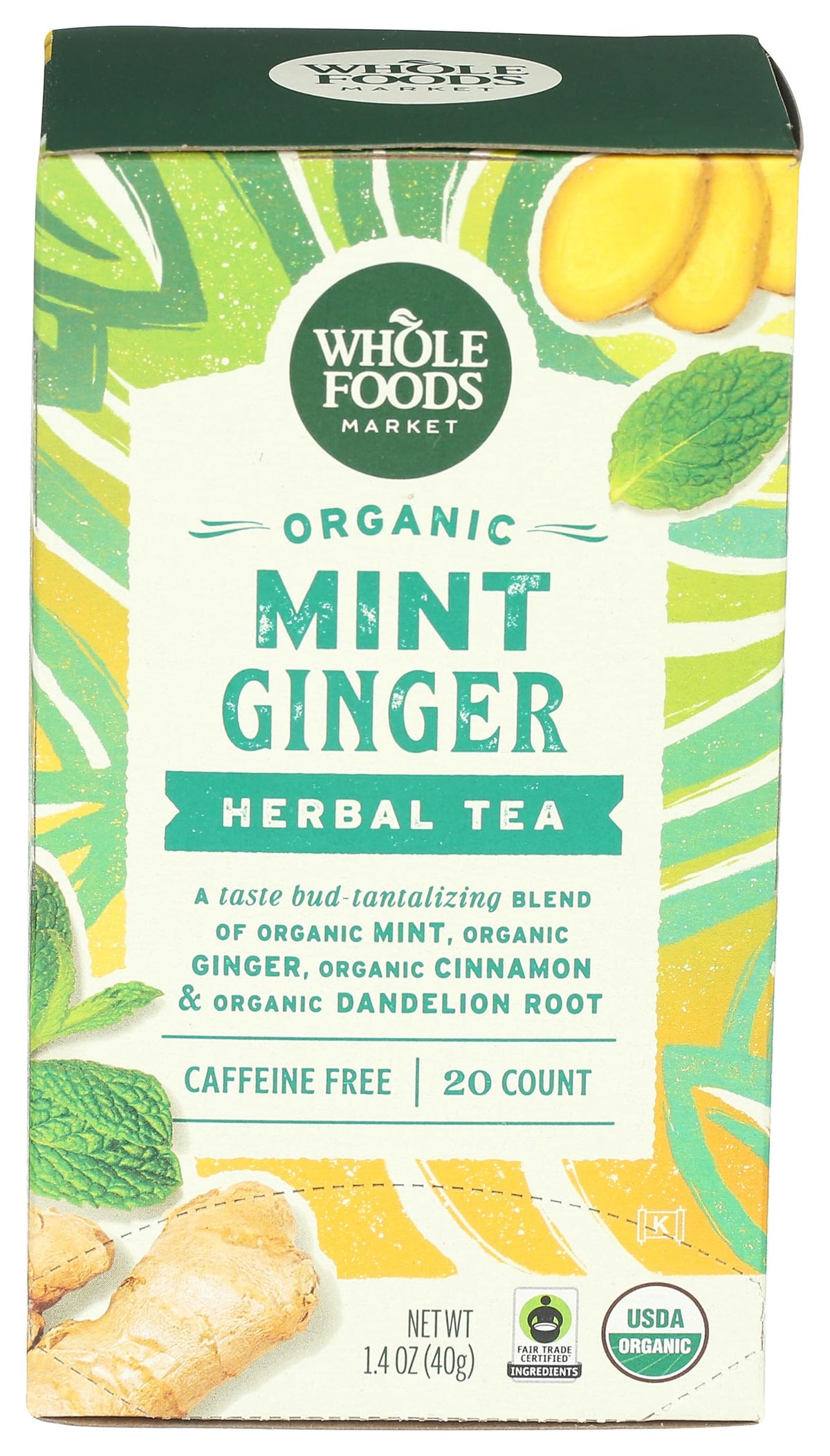 Whole Foods Market, Organic Mint Ginger Herbal Tea, 20 Count