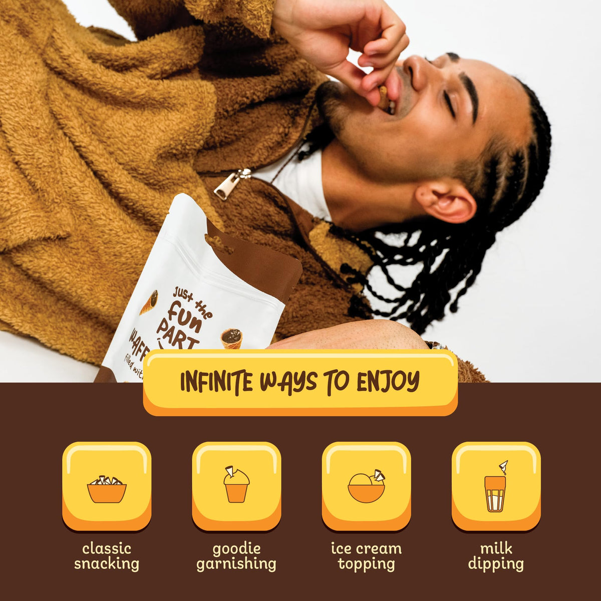 Just The Fun Part, Bite-Size Crispy Mini Waffle Cones with Premium Belgian Chocolate, Great for Snacks, Dessert, Grab & Go - Kosher, Dark Chocolate