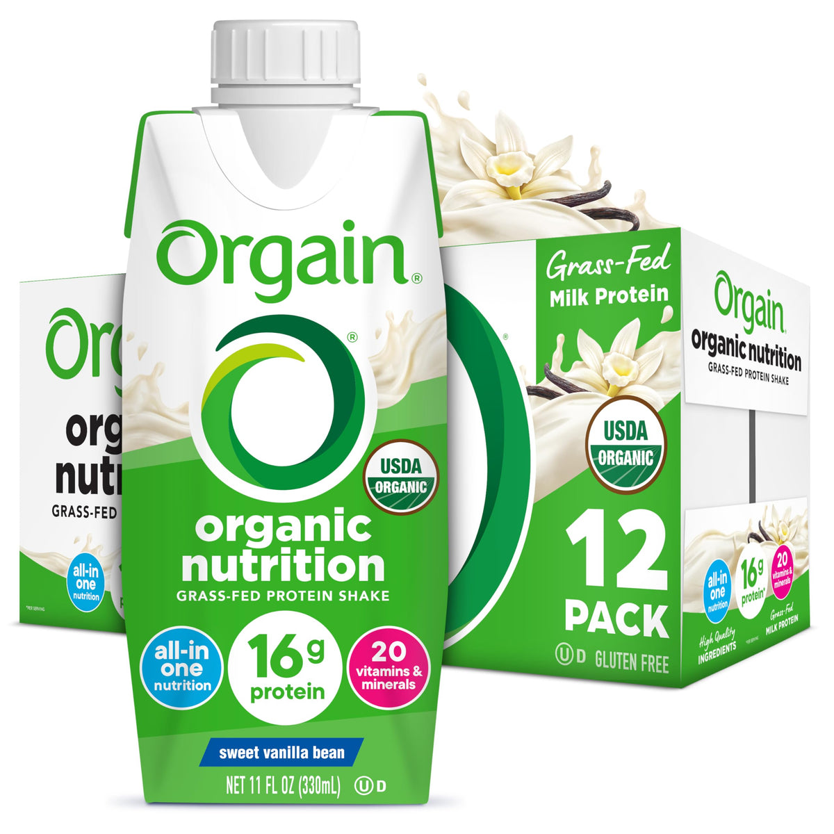Orgain Organic Nutritional Shake, Vanilla Bean - Meal Replacement, 16g Protein, 20 Vitamins & Minerals, Gluten Free, Soy Free, Kosher, Non-GMO, 11