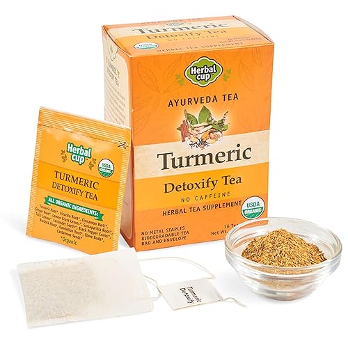 Herbal Cup Ayurveda Turmeric Tea, Organic Detoxify, No Caffeine Herbal Teas (Turmeric Detoxify, 16 Count (Pack of 6))