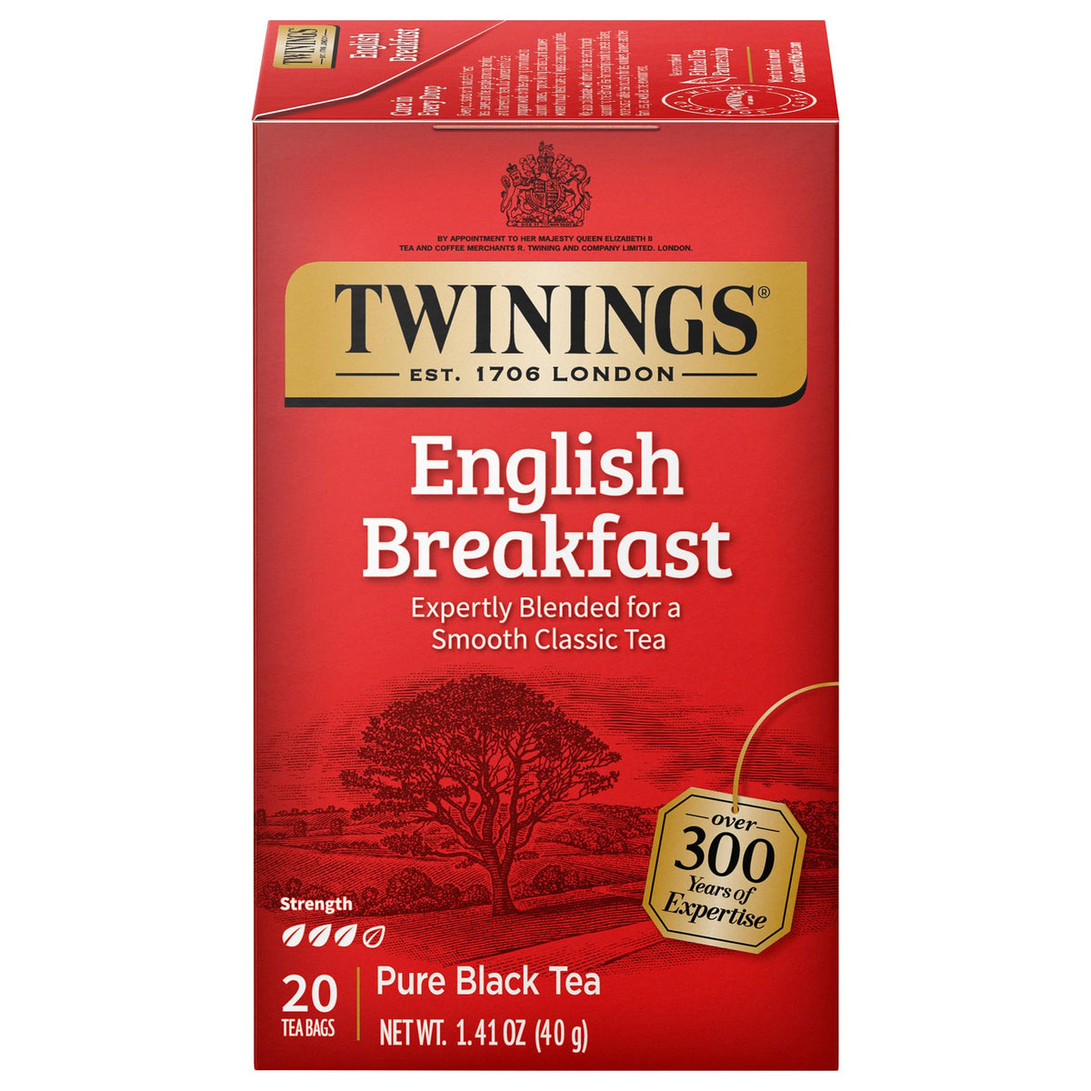 Twinings English Breakfast Black Tea Individually Wrapped Bags, 20 Count (Pack of 1), Flavourful, Robust, Caffeinated, Enjoy Hot or Iced, 20 Teabags