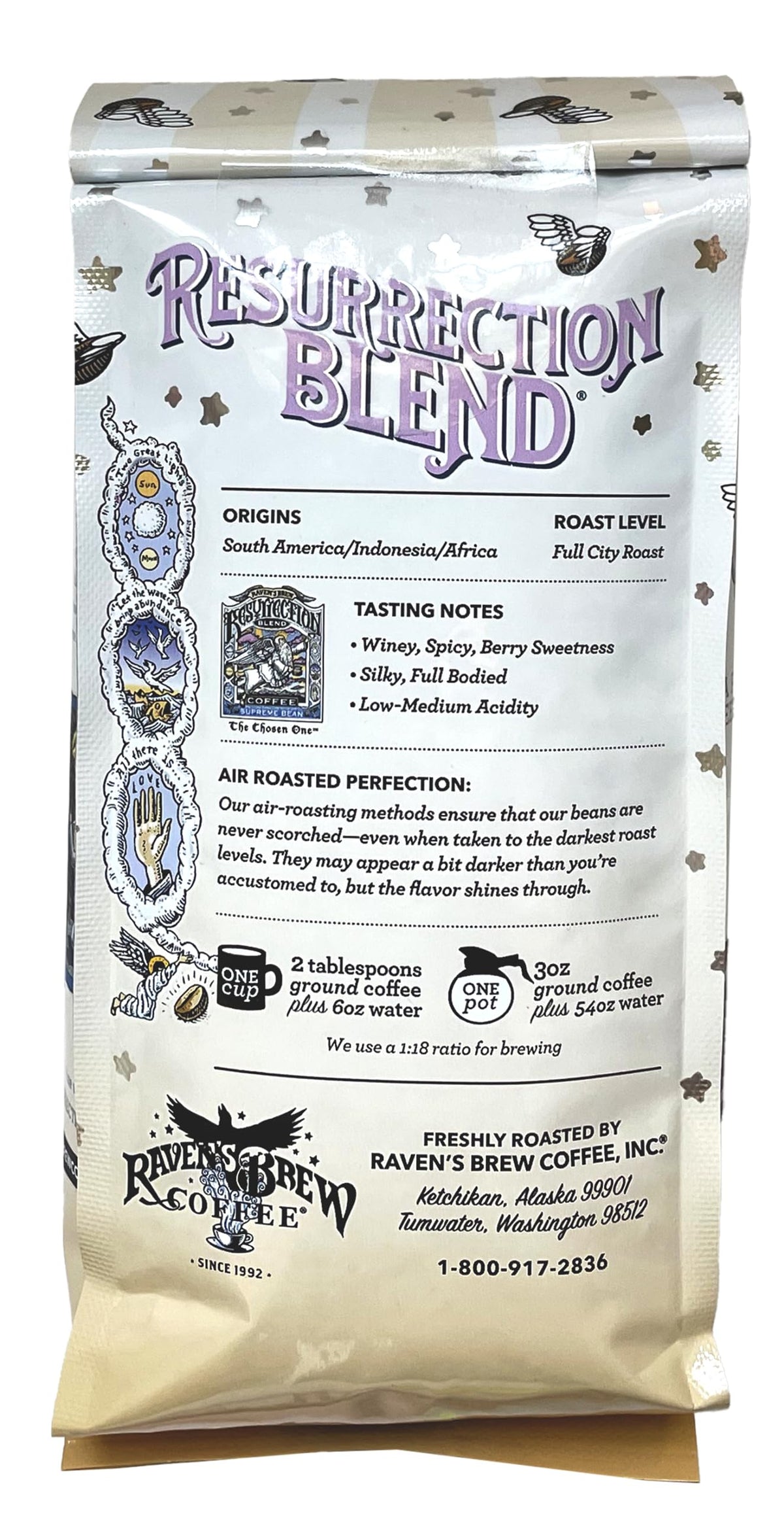 Raven's Brew Coffee Full Bodied Coffee Full City Roast Whole Bean - Resurrection Blend 12oz