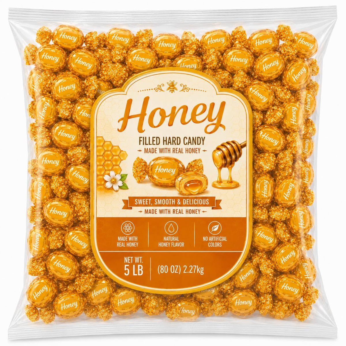 Honey Filled Hard Candy Individually Wrapped Bulk Bag - 5 lb (Approx. 400 pieces)