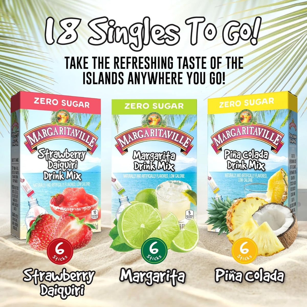 Margaritaville Singles to Go Drink Mix Variety Pack - 4 Margarita, 4 Pina Colada & 4 Strawberry Daiquiri (12) Boxes Total