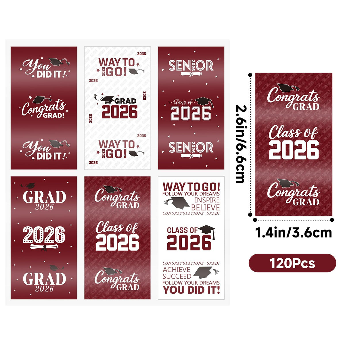 Anwyll 120Pcs Graduation Party Favor Decoration Stickers 2026 Grad Mini Candy Chocolate Bar Wrapper Label Sticker Self Adhesive Congrats Graduation