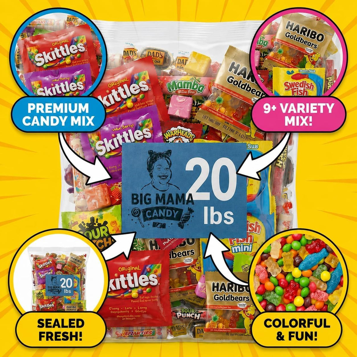 Big Mama Candy Bulk Variety Pack Individually Wrapped Assorted 3 lb