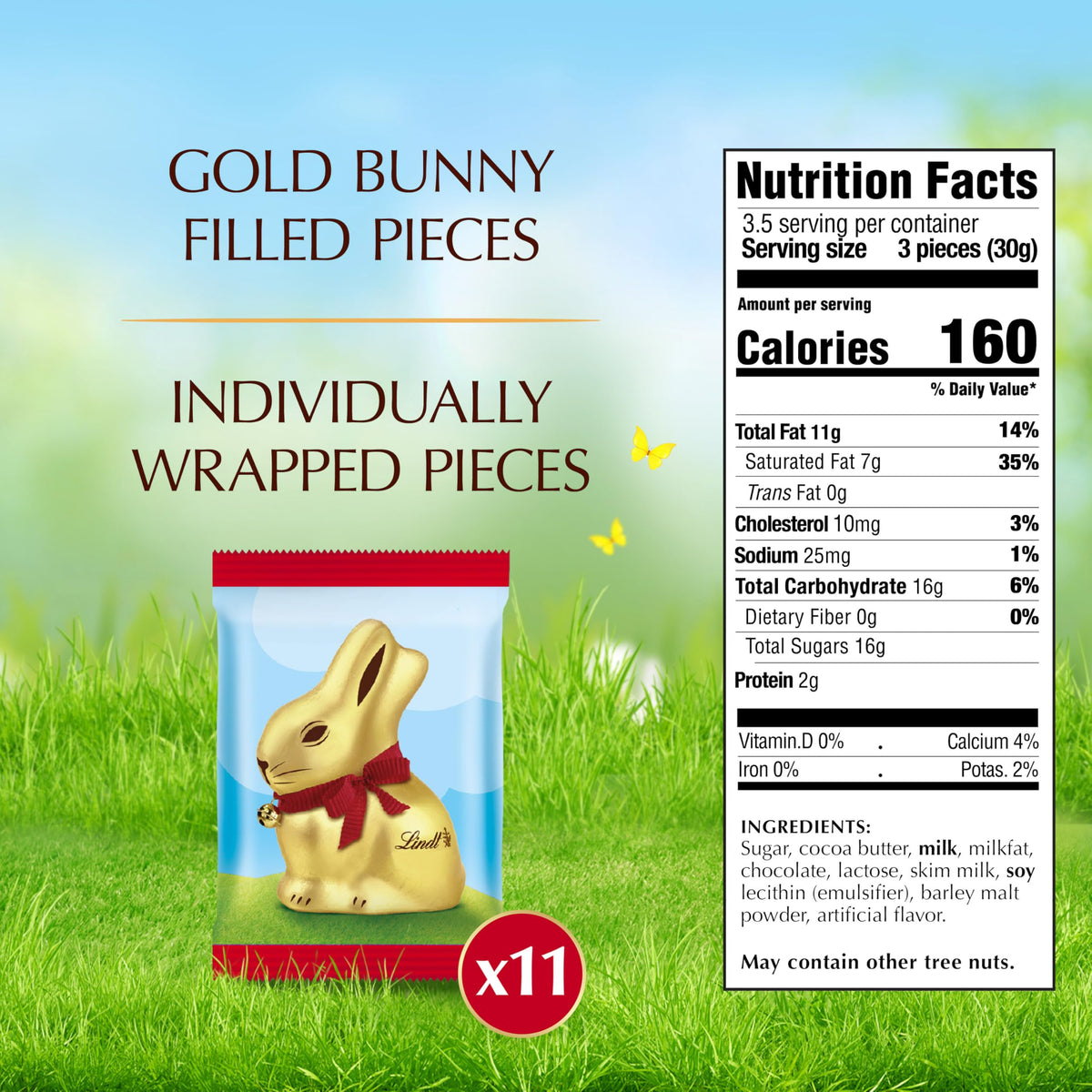 Lindt, Creamy Milk Chocolate Candy Bunnies, 3.9 Ounce, 11 Count