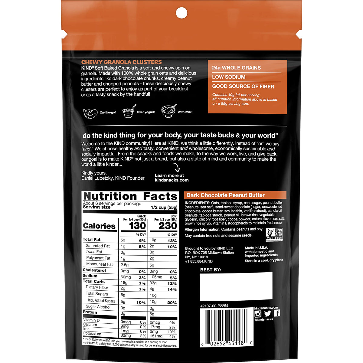 Kind Soft Baked Granola, Dark Chocolate Peanut Butter, Gluten Free, Healthy Snack Mix, 5g Protein, 11oz, 1 Count