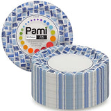 PAMI Heavy-Duty Disposable Small Round Paper Dishes | Microwave-Safe, Oil, Water & Cut Resistant (7 Inch Plate 50 Blue)