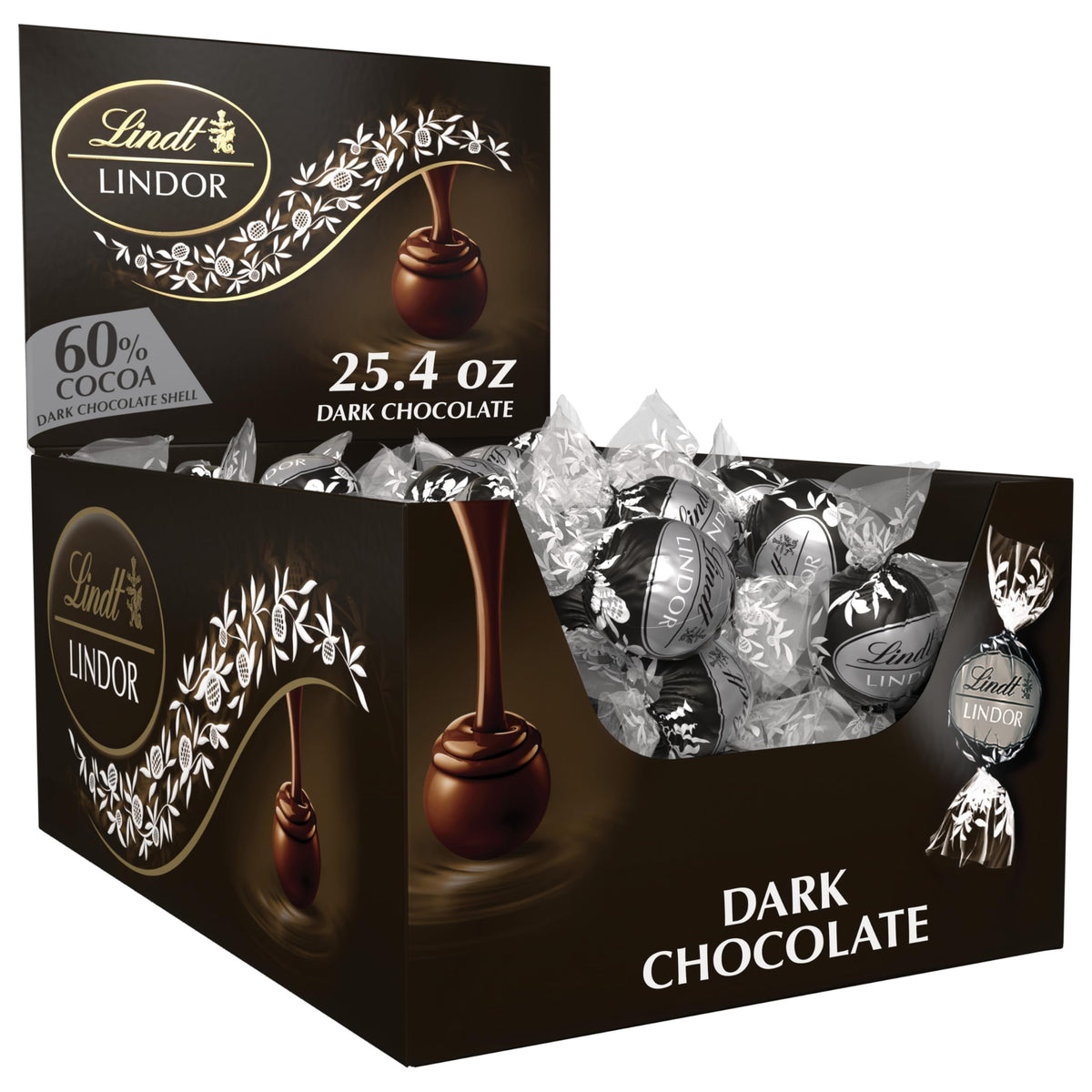 Lindt LINDOR 60% Dark Chocolate Truffles, Dark Chocolate Candy with Smooth, Melting Truffle Center, 25.4 oz., 60 Count
