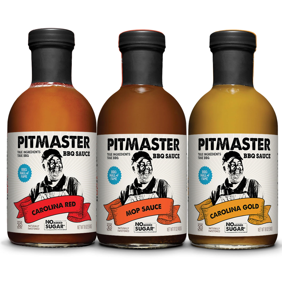 True Made Foods Pitmaster Carolina BBQ Sauce Variety Pack - Carolina Red, Carolina Gold, East Carolina Mop Sauce - Traditional, All-Natural BBQ Sauces