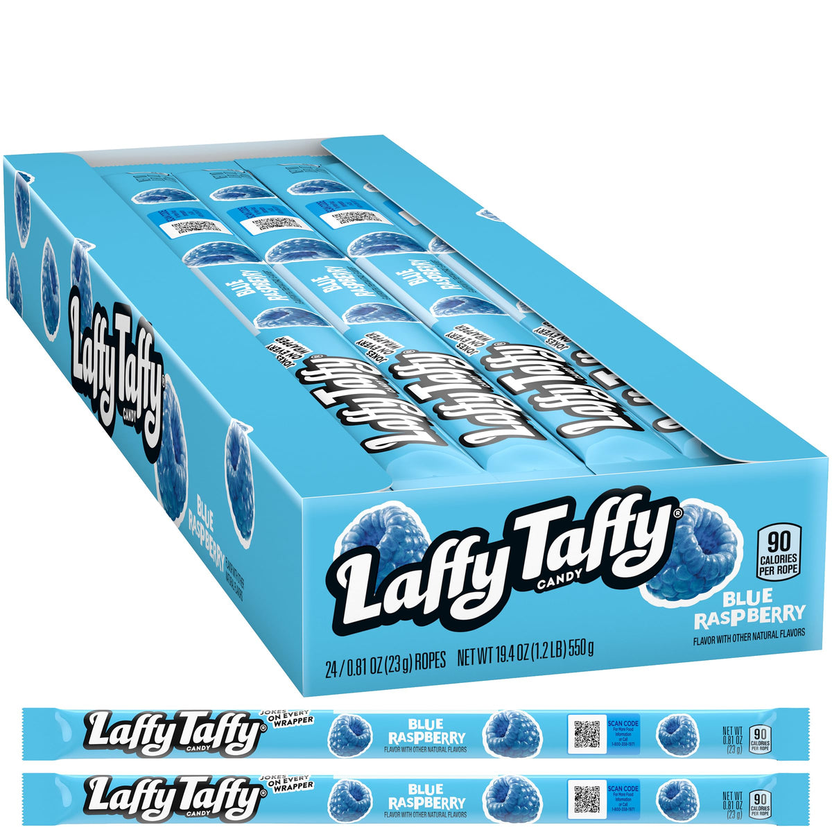 Blue Raspberry Taffy Rope Candy, 24 Pack, Taffy Candy, Individually Wrapped, 0.81 Ounce Ropes