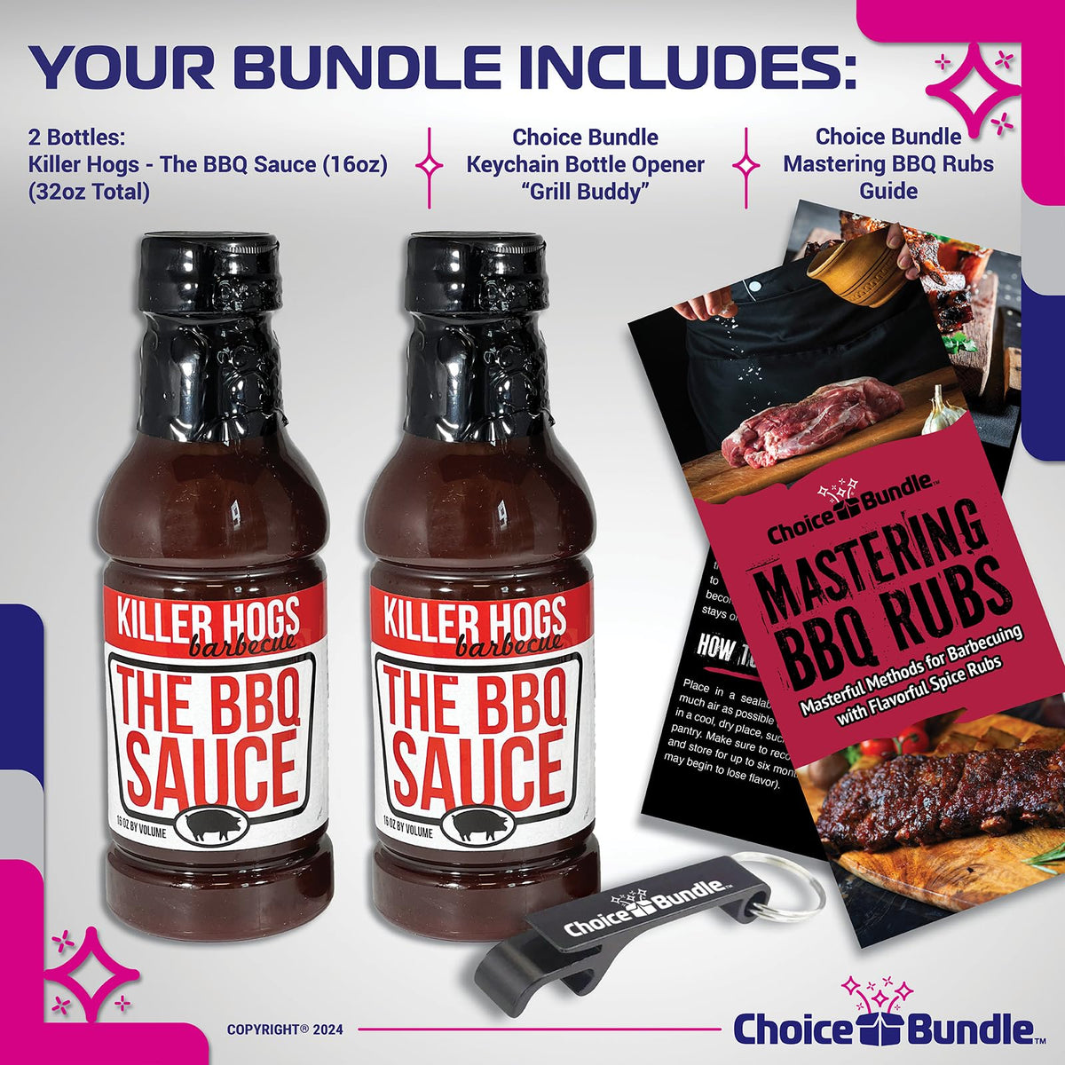 Killer Hogs The BBQ Sauce Memphis Style 2 pk (32 oz) Great to Dip Toss Glaze & More + Barbecue Masters & Bottle Opener (4 Items)!
