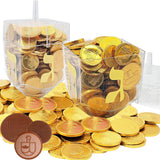 The Dreidel Company Jumbo Hanukkah Dreidel Filled with Chocolate Gelt Coins, Chocolate Half Dollar Coins, Chanukah Gelt, Kosher (Pack of 4)