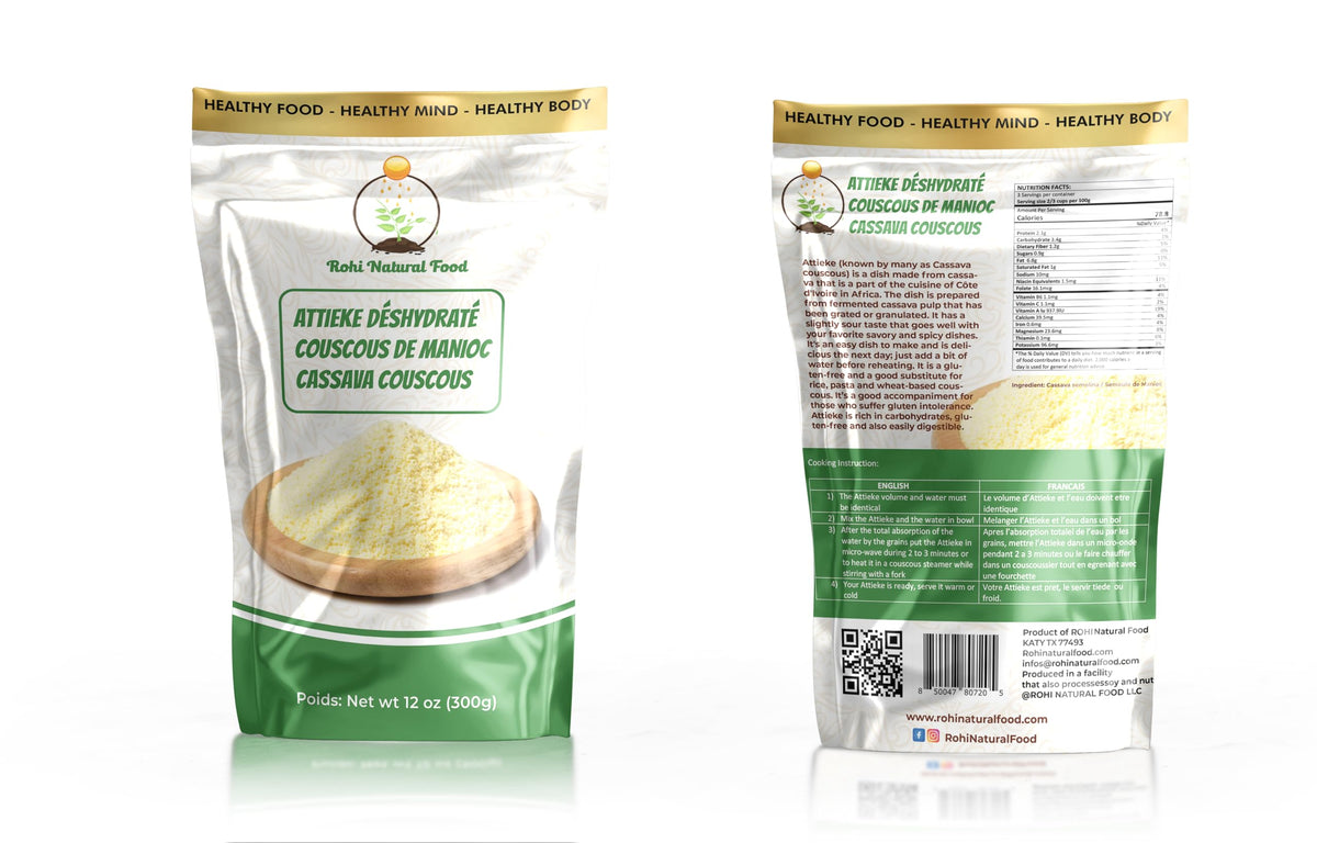 Rohi Natural Food Attieke - Cassava Couscous| AIP Rice| Paleo Compliant |GLuten-Free | High Fiber |Non-GMO | Attieke Cote d'Ivoire | Vegan, 300g