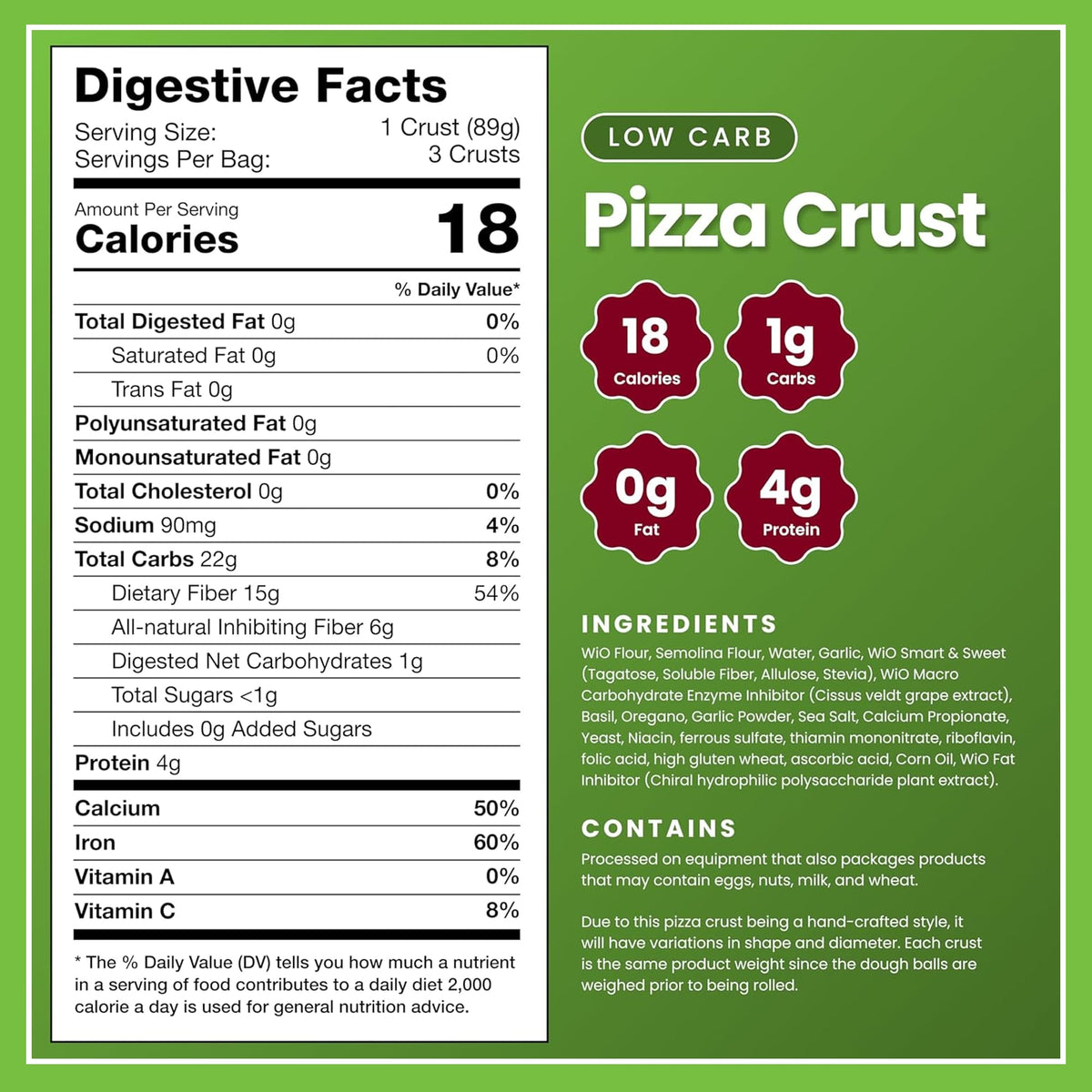 WiO SmartFoods™ 7.5" Pizza Crusts, Low-Carb, 12-Count., Protein-Rich Pizza Dough, Keto-Friendly, Fat-Free, Delicious Fresh Flatbread for Homemade
